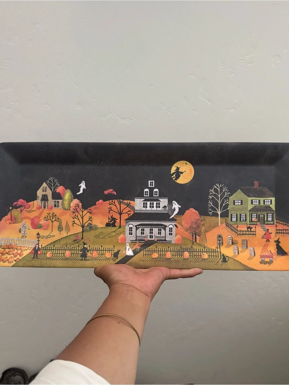 Halloween Village Decorative Metal Tray - Black and Orange